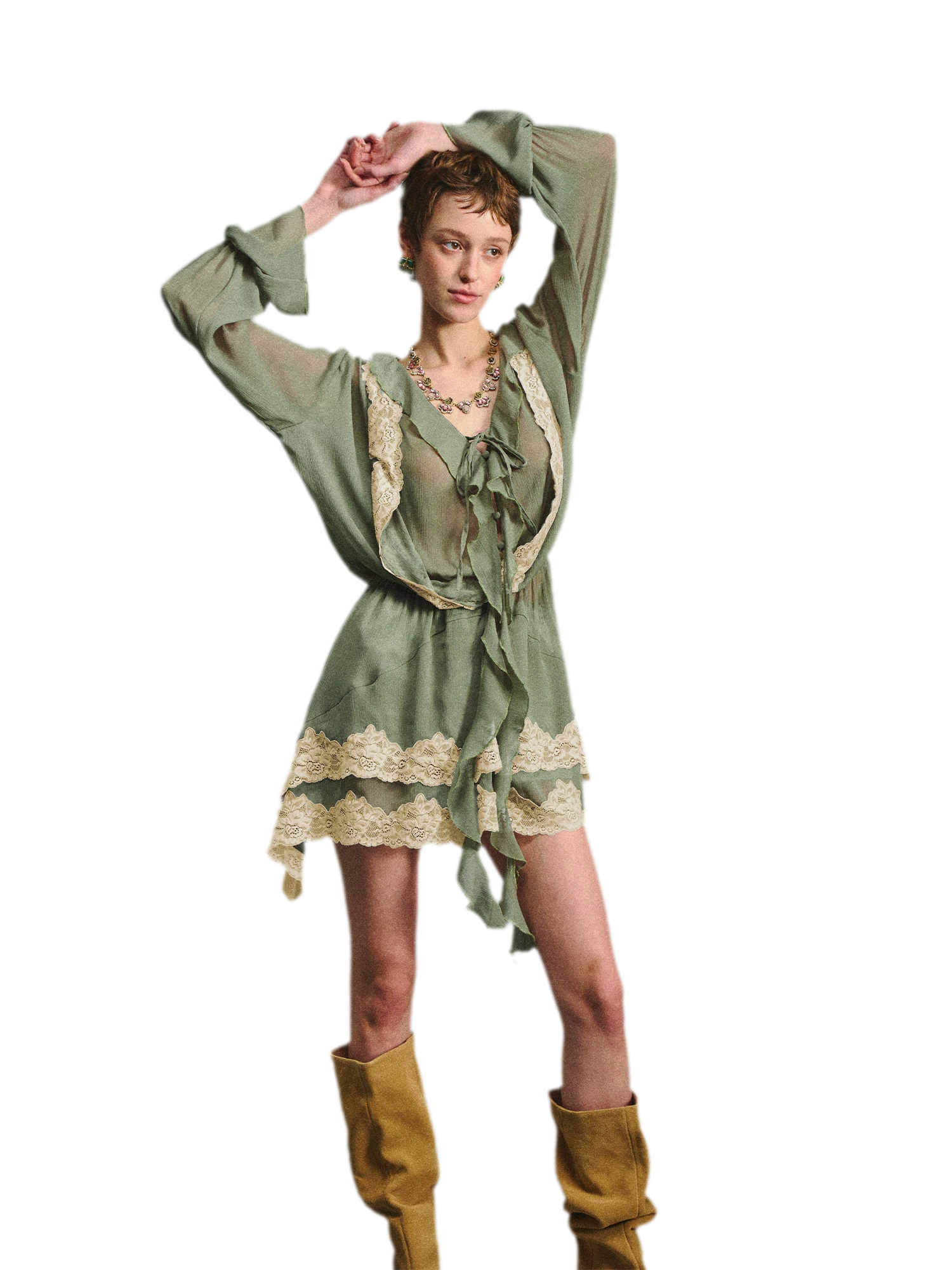 Vintage Moss Green Lace Dress