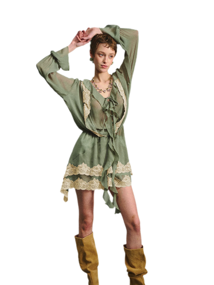 Vintage Moss Green Lace Dress