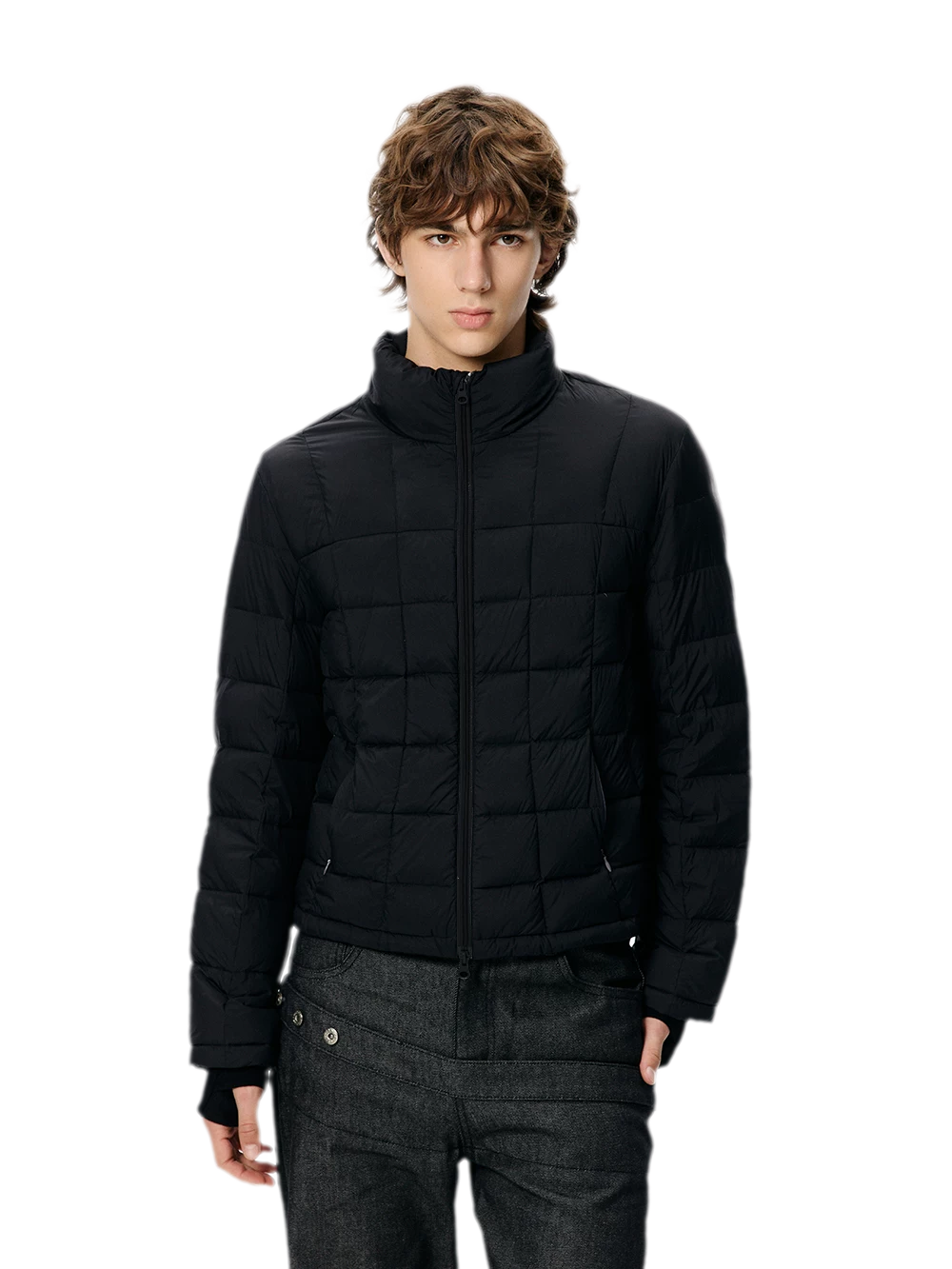 سترة مبطنة خفيفة بغطاء رأس وألواح متباينة الألوان