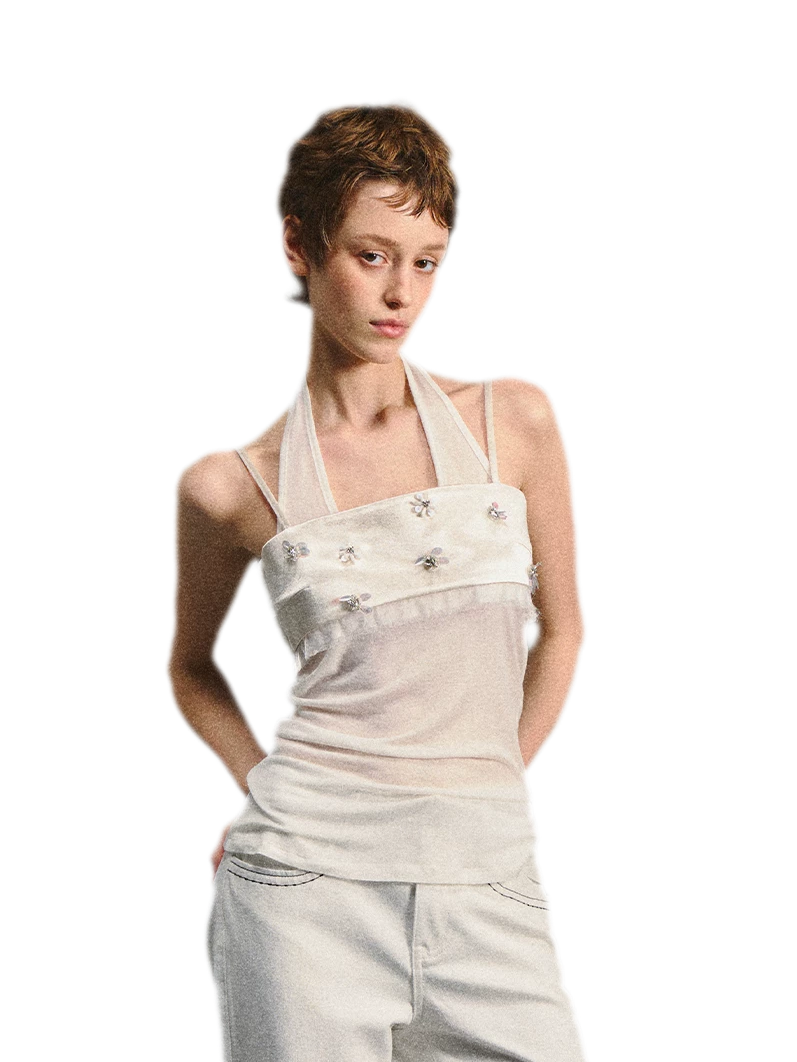 Lenzing Wool Satin Beaded Halter Top