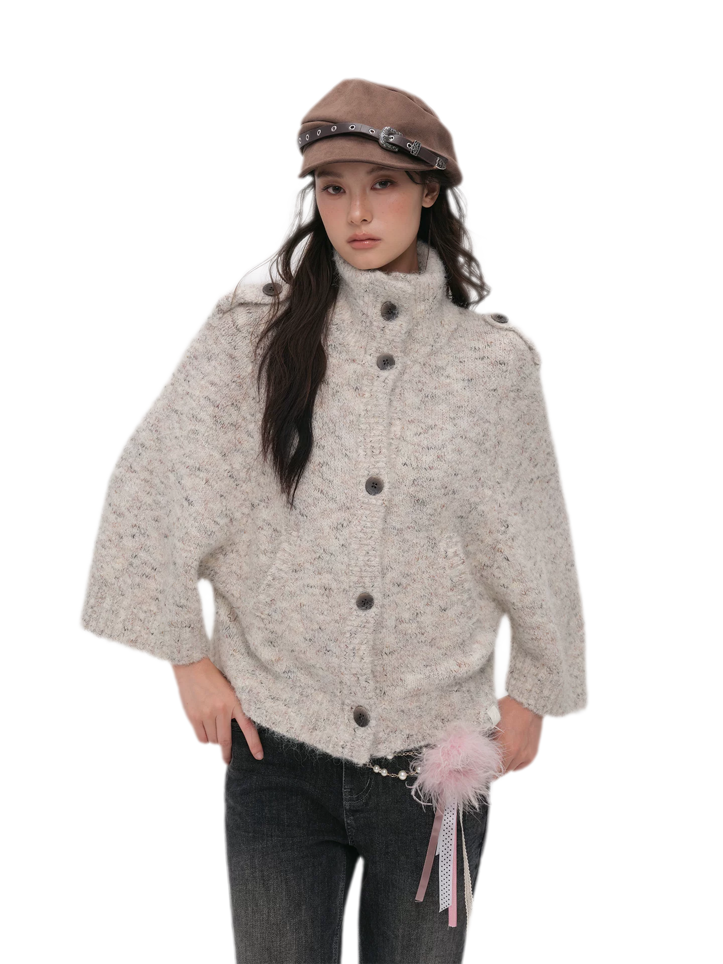 Textured Stand Collar Cardigan