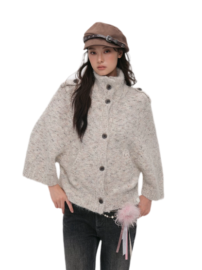 Textured Stand Collar Cardigan