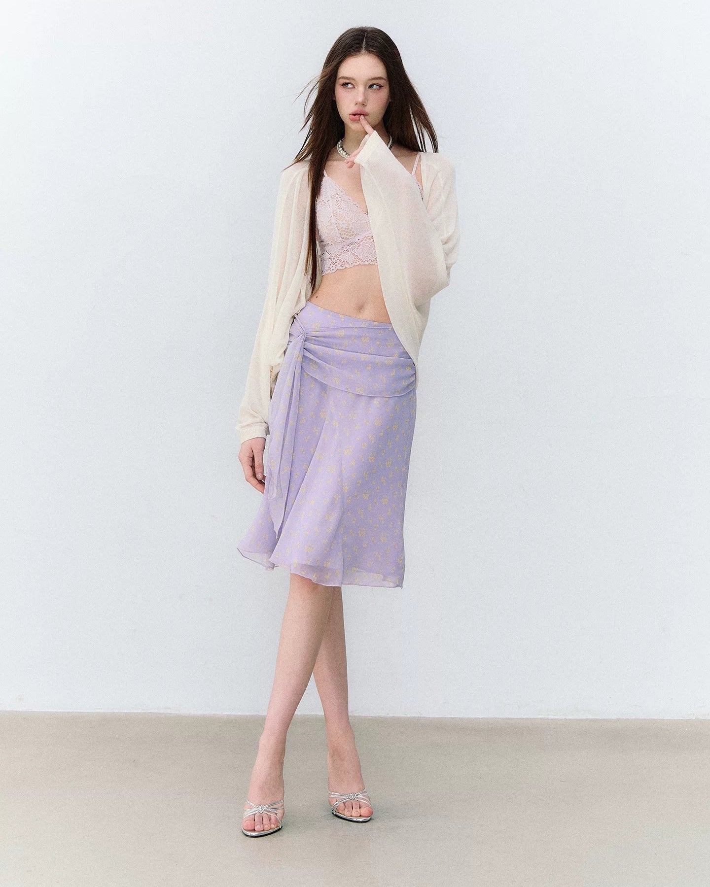 French Style Floral Chiffon Skirt