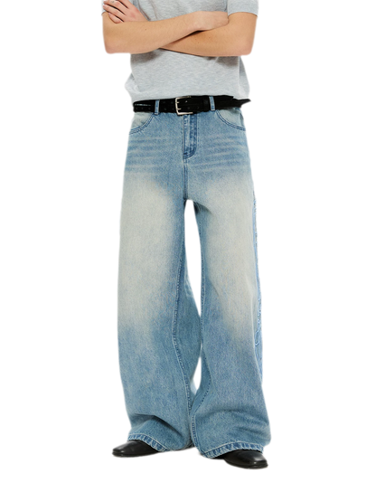 Washed Embroidered Wide-Leg Jeans