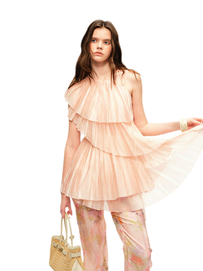 Glossy Pleated Floral Pants Set