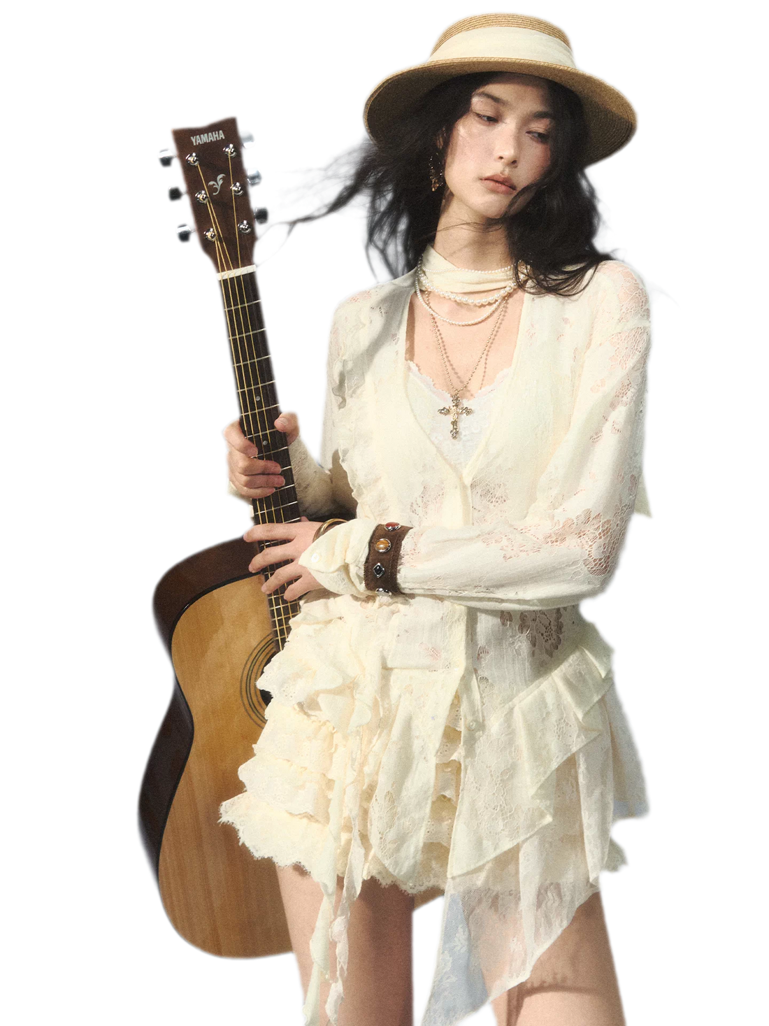 Lace Panel Adjustable Shirt Set