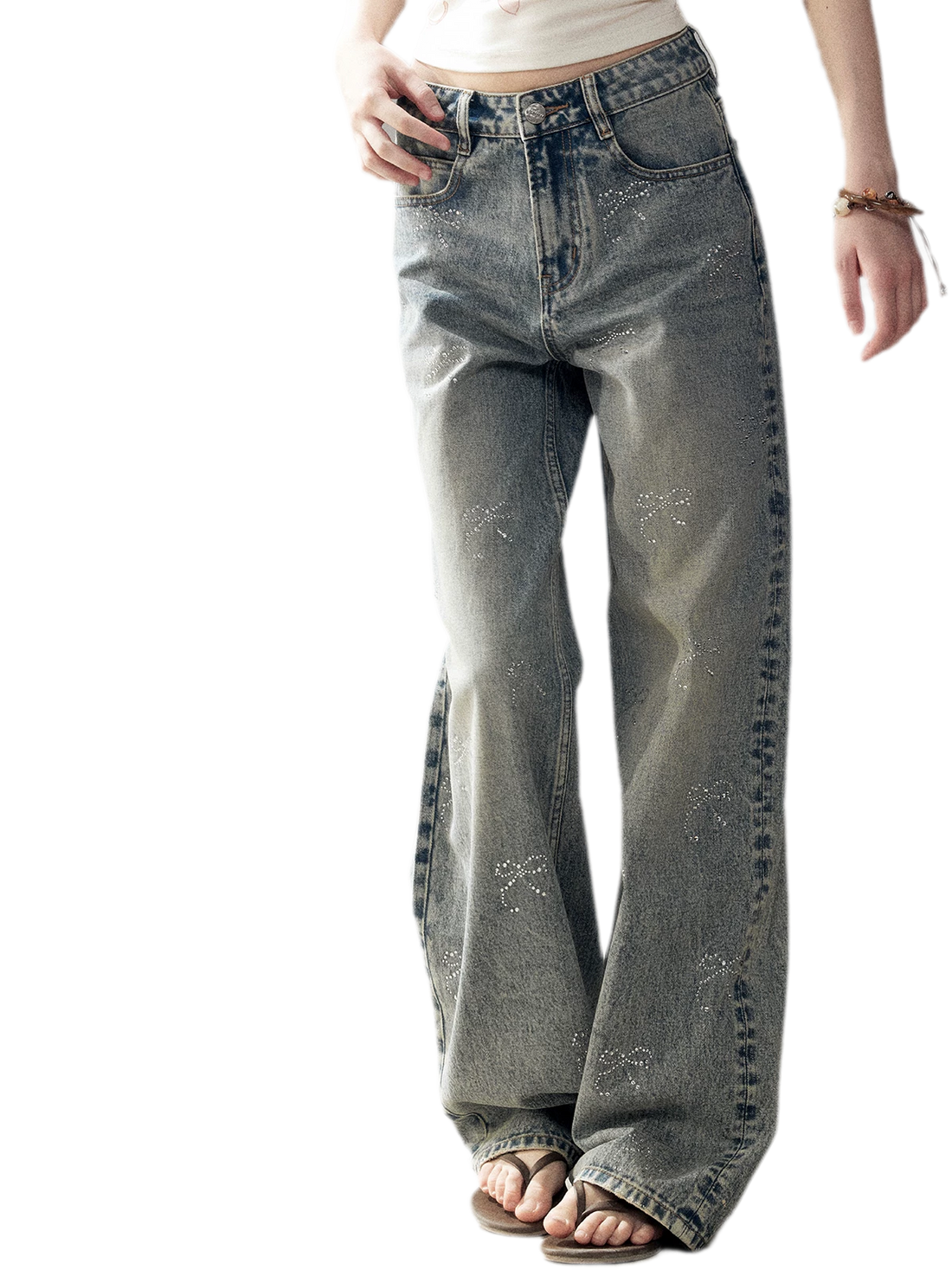 Rhinestone Wide-Leg Jeans
