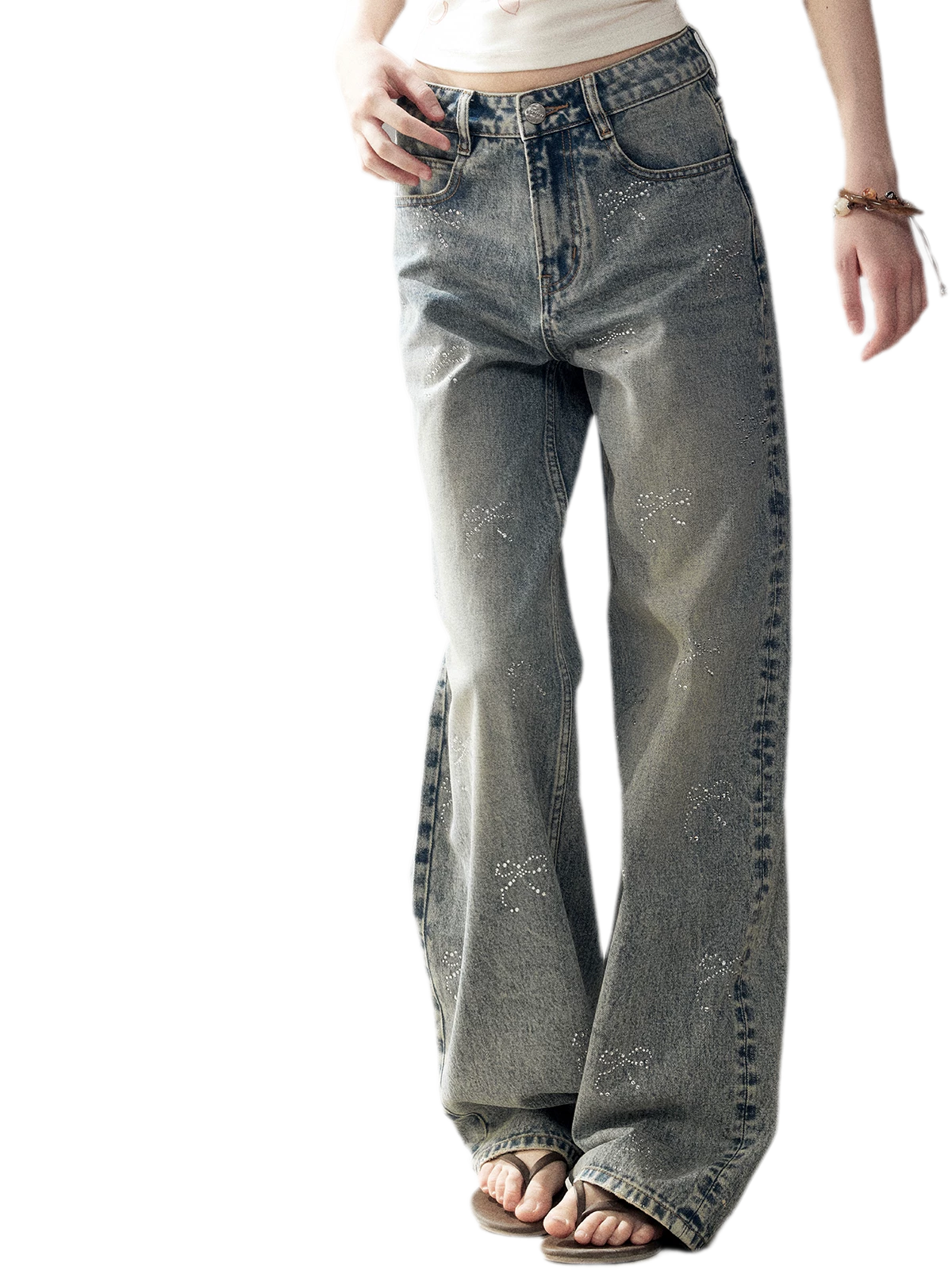 Rhinestone Wide-Leg Jeans