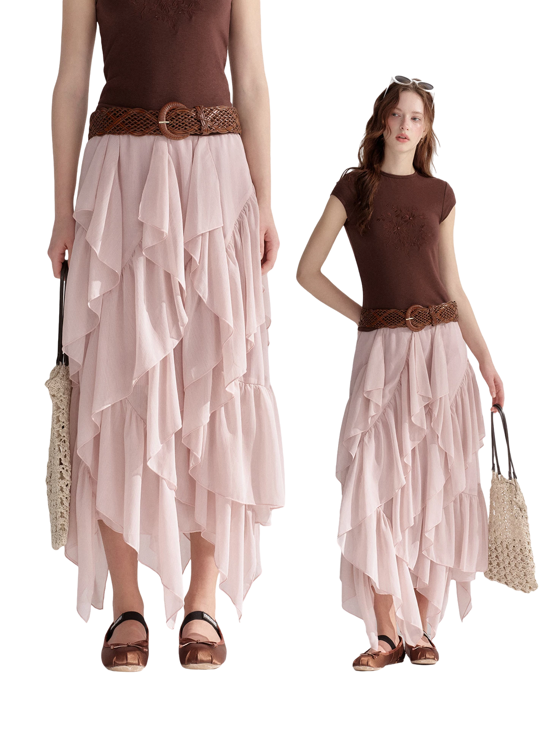 Irregular Ruffle Edge Chiffon Skirt