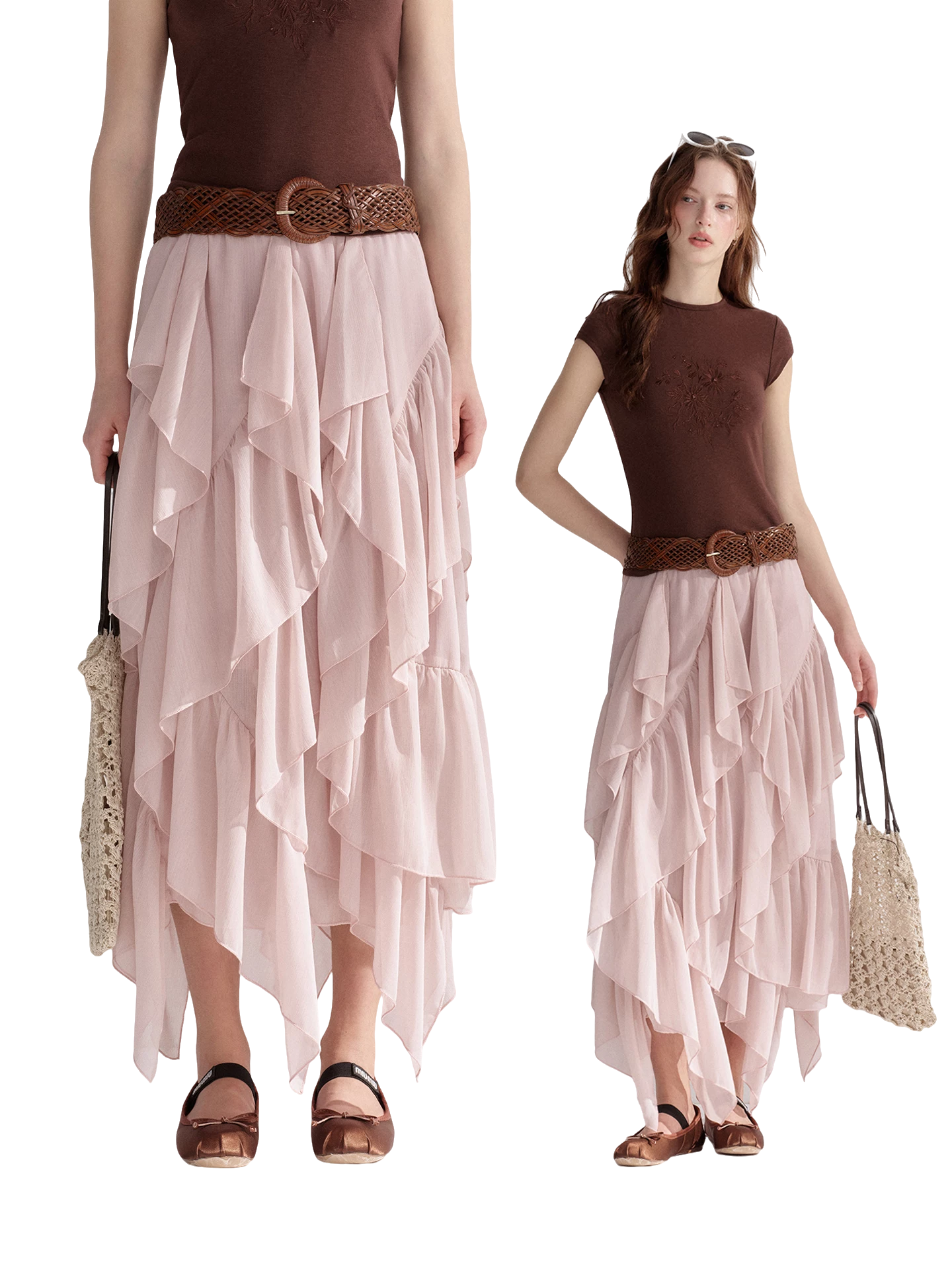 Irregular Ruffle Edge Chiffon Skirt