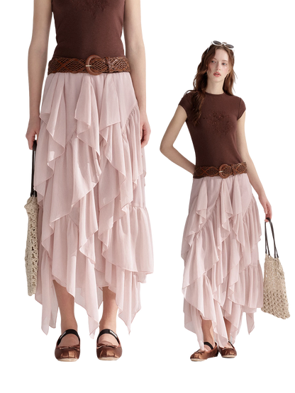 Irregular Ruffle Edge Chiffon Skirt