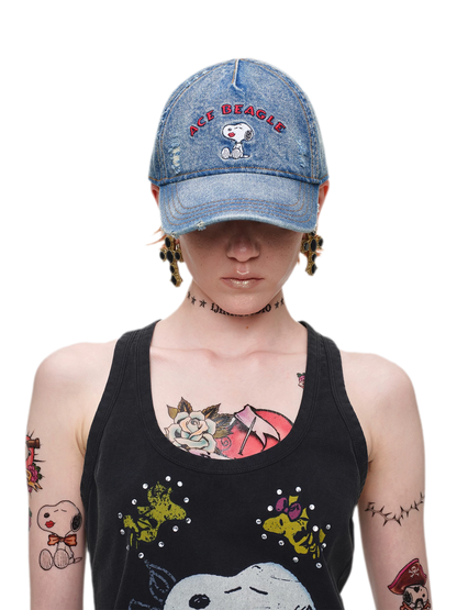 Distressed Washed Denim Baseball Cap