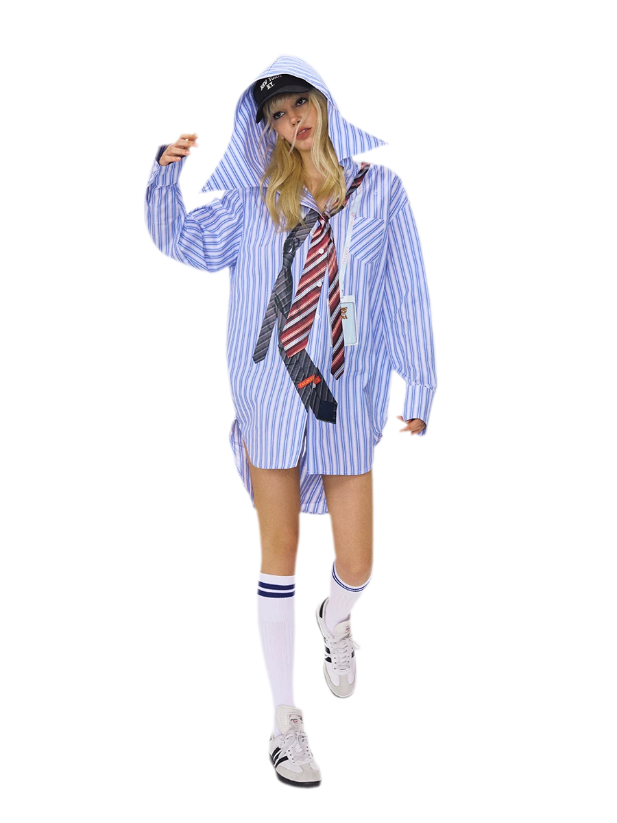 Striped Hooded Shirt