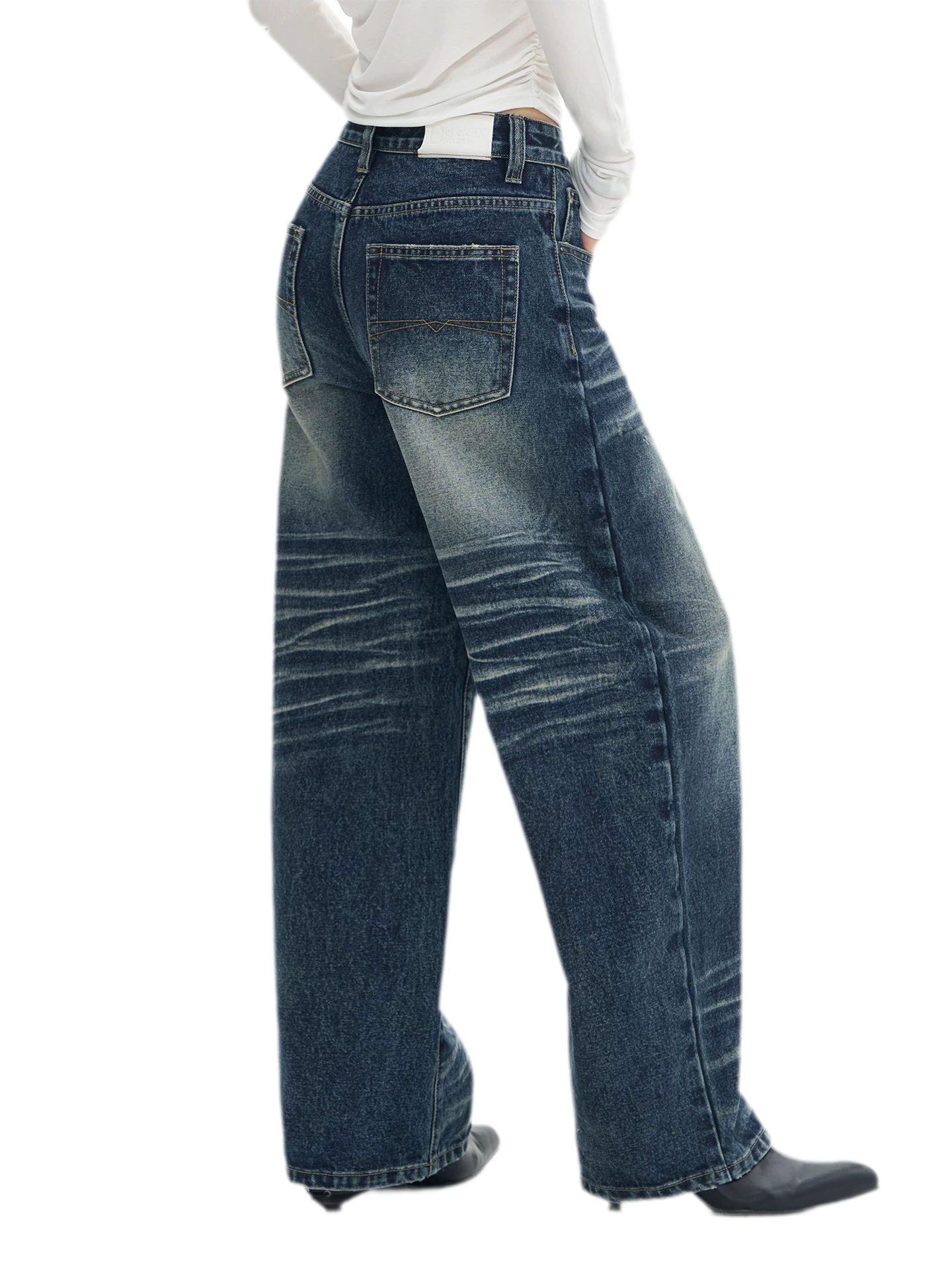 Vintage Wash Wide-Leg Jeans