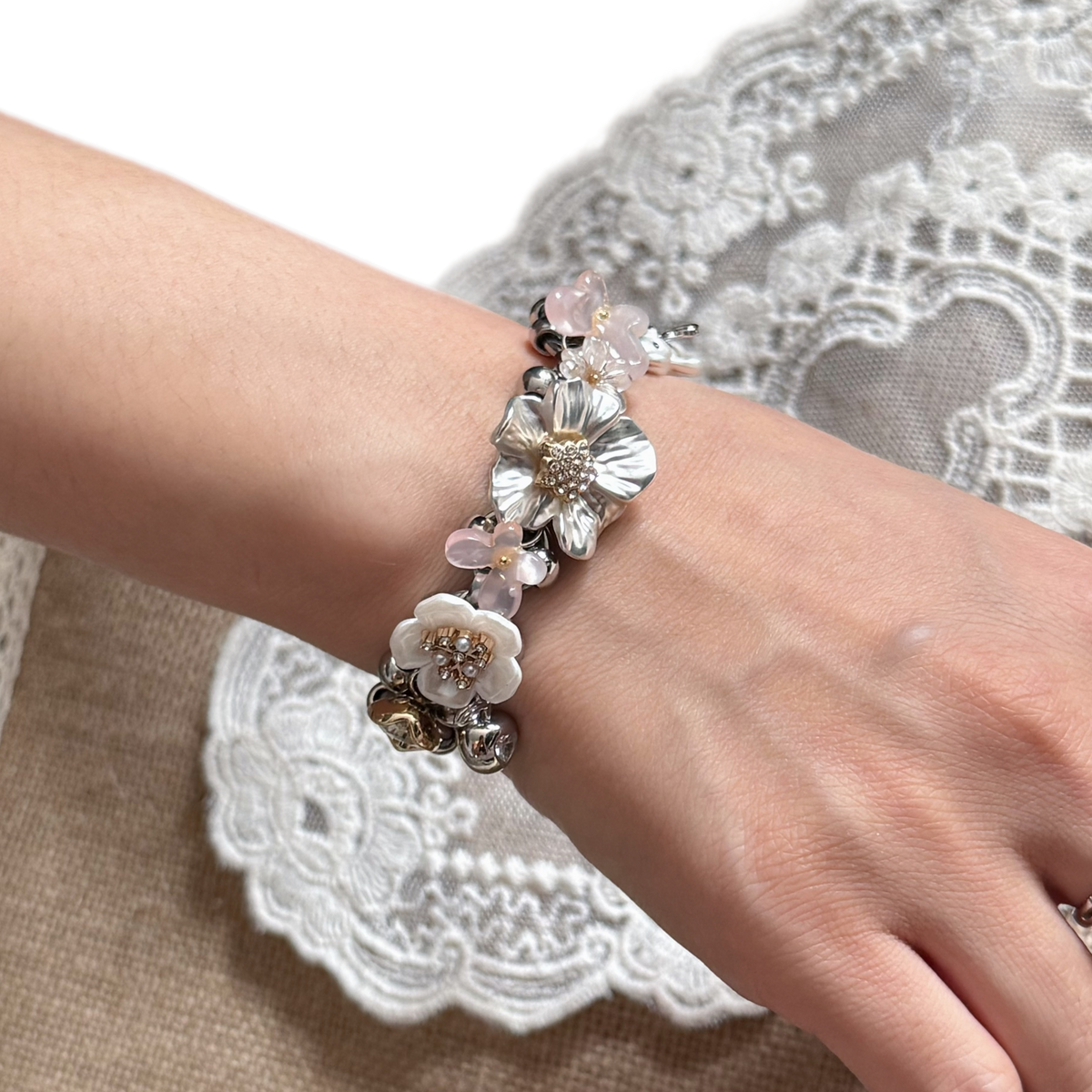 Silver Floral Punk Bracelet
