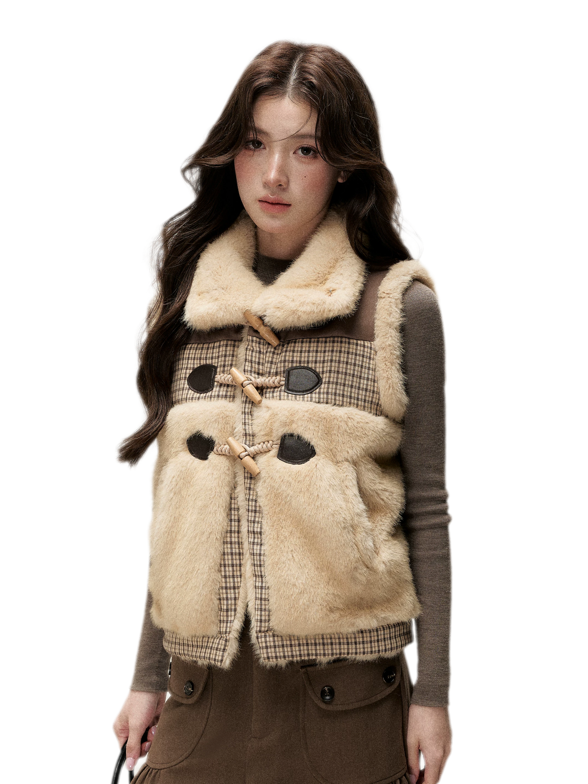 Gilet a quadri in peluche con alamari — Carica immagine 1 in vista galleria