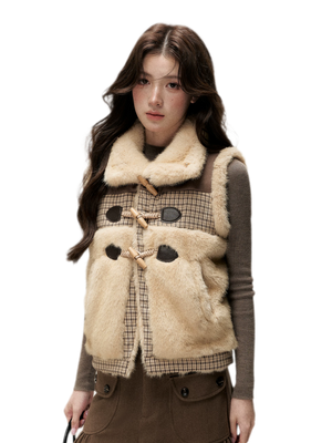 Gilet a quadri in peluche con alamari