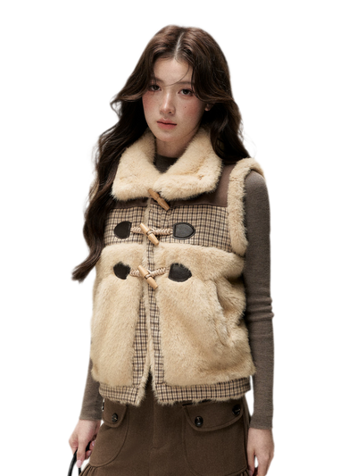 Gilet a quadri in peluche con alamari