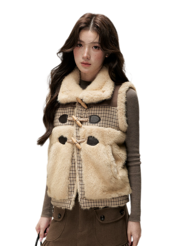 Plaid Plush Toggle Vest
