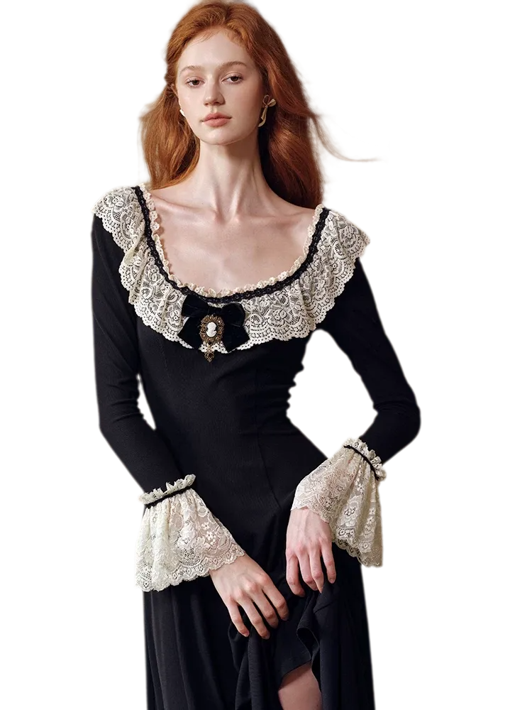 Stretch Lace Trim Knit Dress