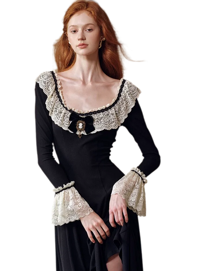 Stretch Lace Trim Knit Dress