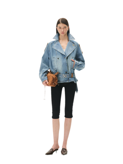 Washed Denim Oversized Trench Jacket