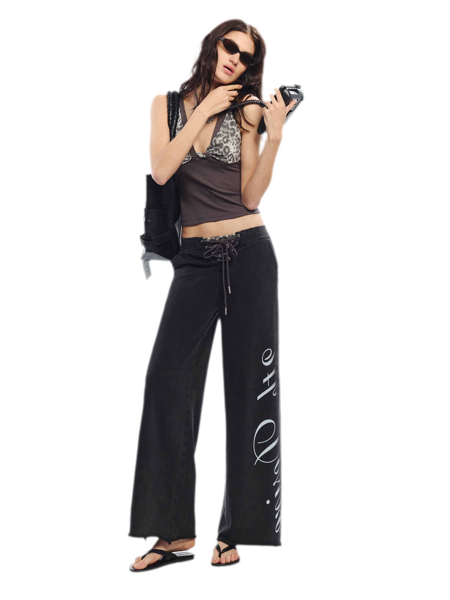 Vintage Letter Print Wide-Leg Pants