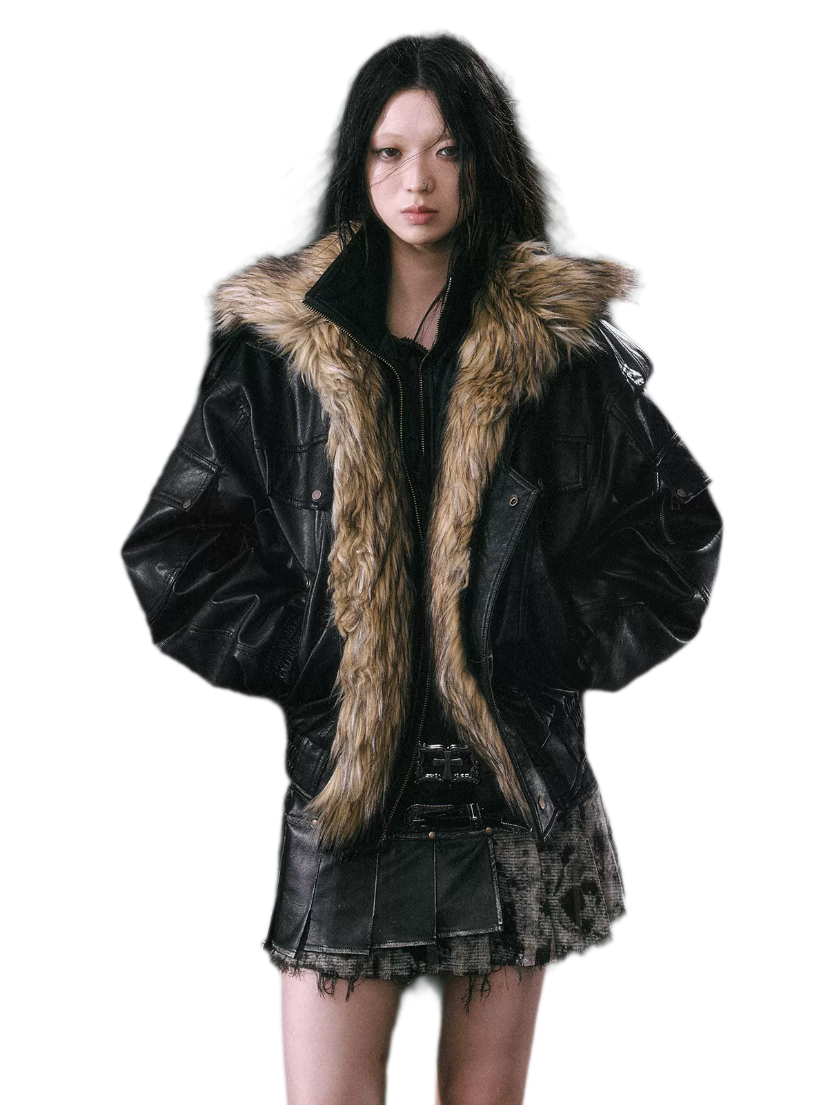 Detachable Fur Collar Flight Jacket