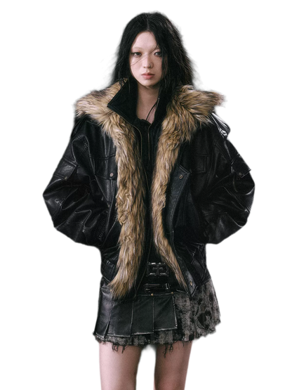 Detachable Fur Collar Flight Jacket