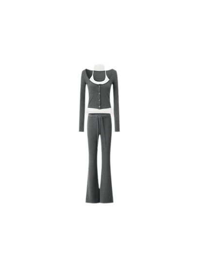 Contrast Tie Layered Pants Set