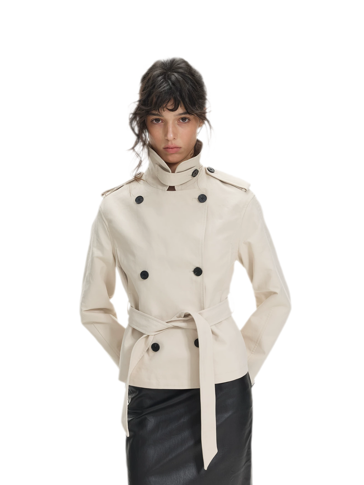 Combed Cotton Cropped Trench Coat