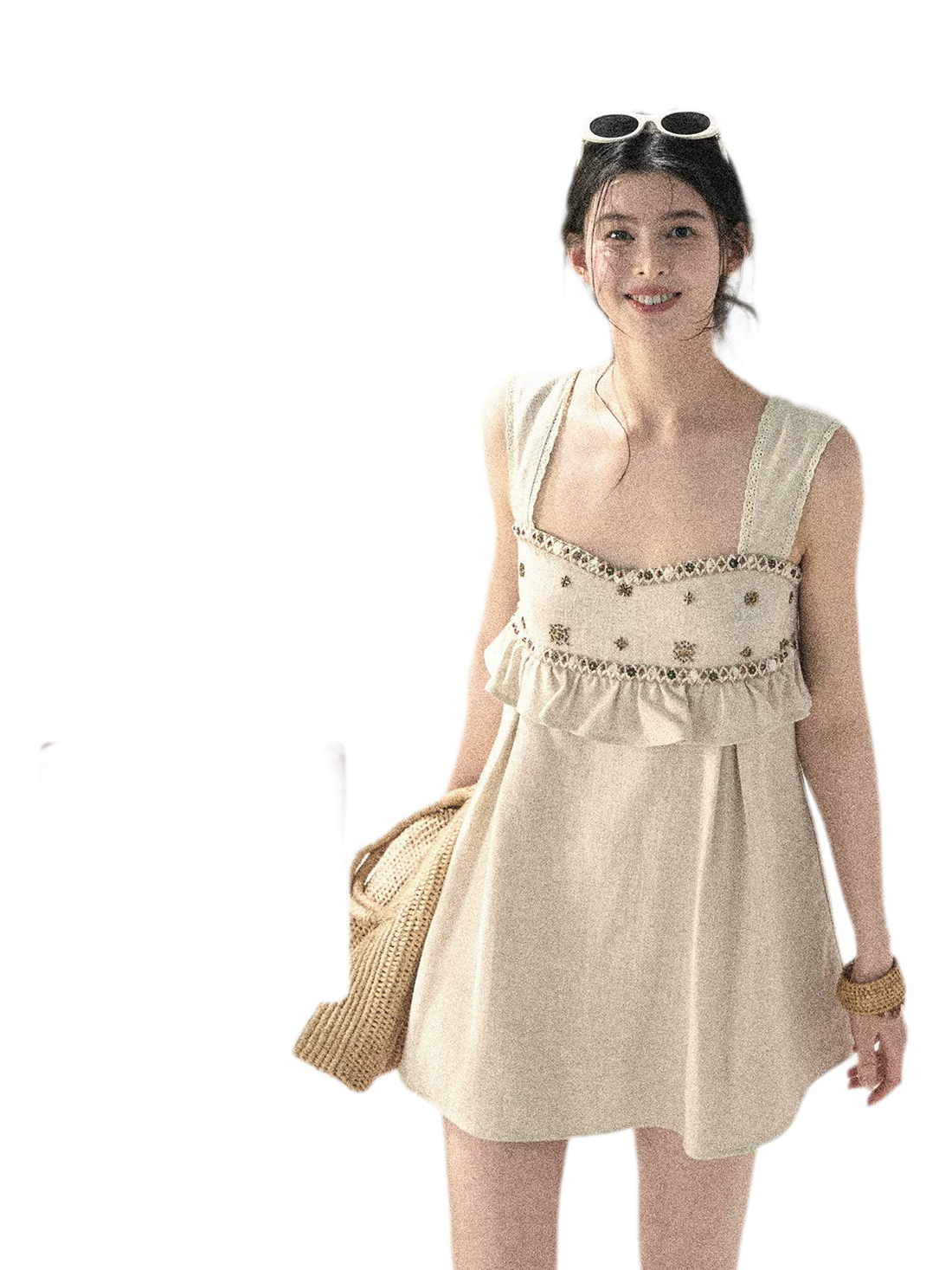 Sunlit Wheat Field Lace Strap Dress