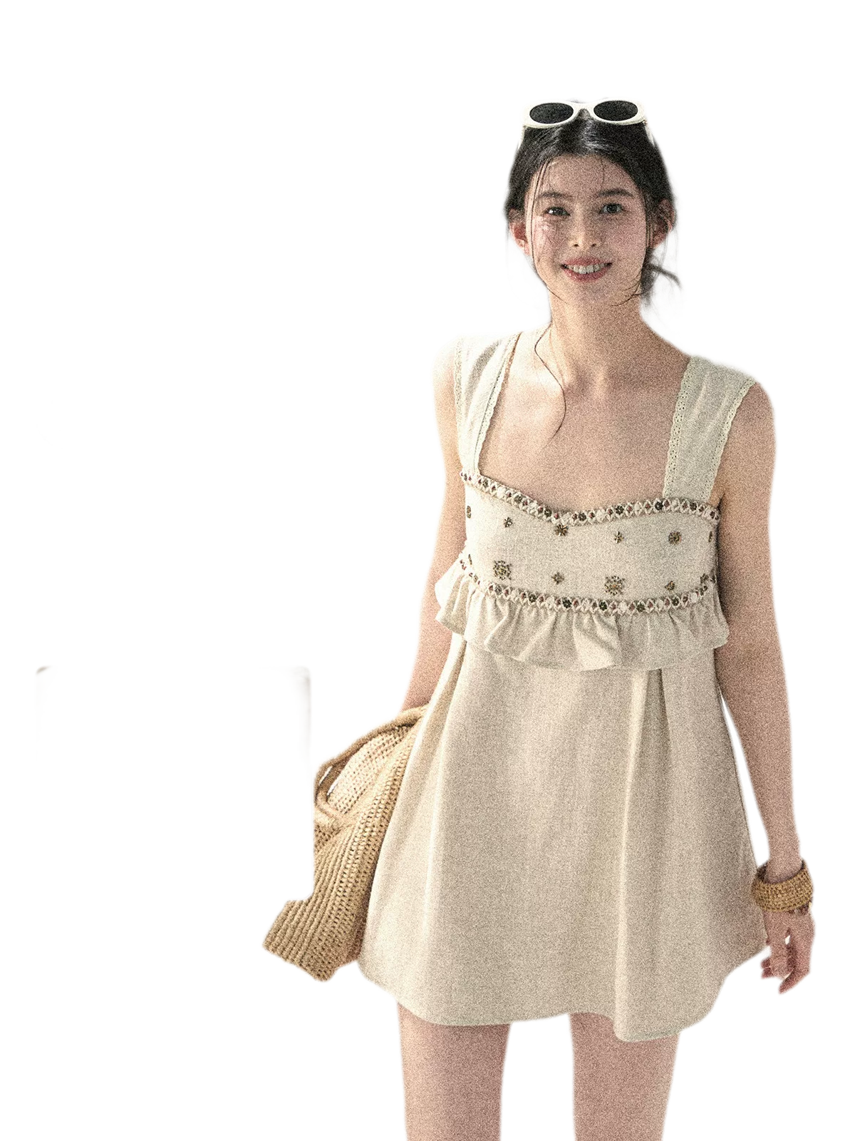 Sunlit Wheat Field Lace Strap Dress