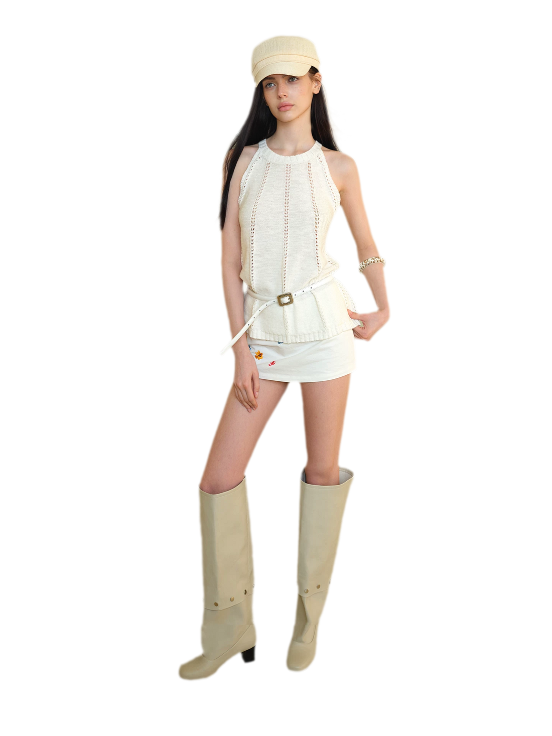 Vintage Knit Hollow Halter Tank Top
