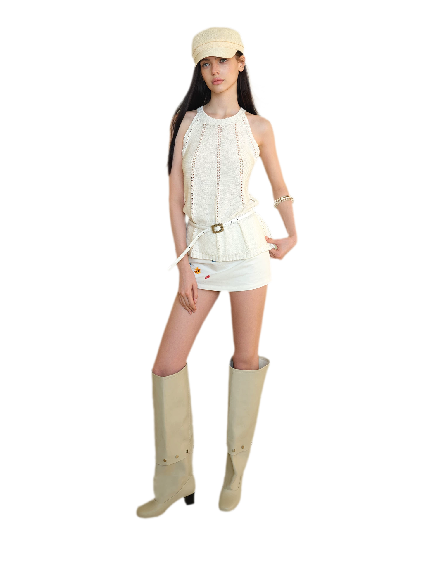 Vintage Knit Hollow Halter Tank Top