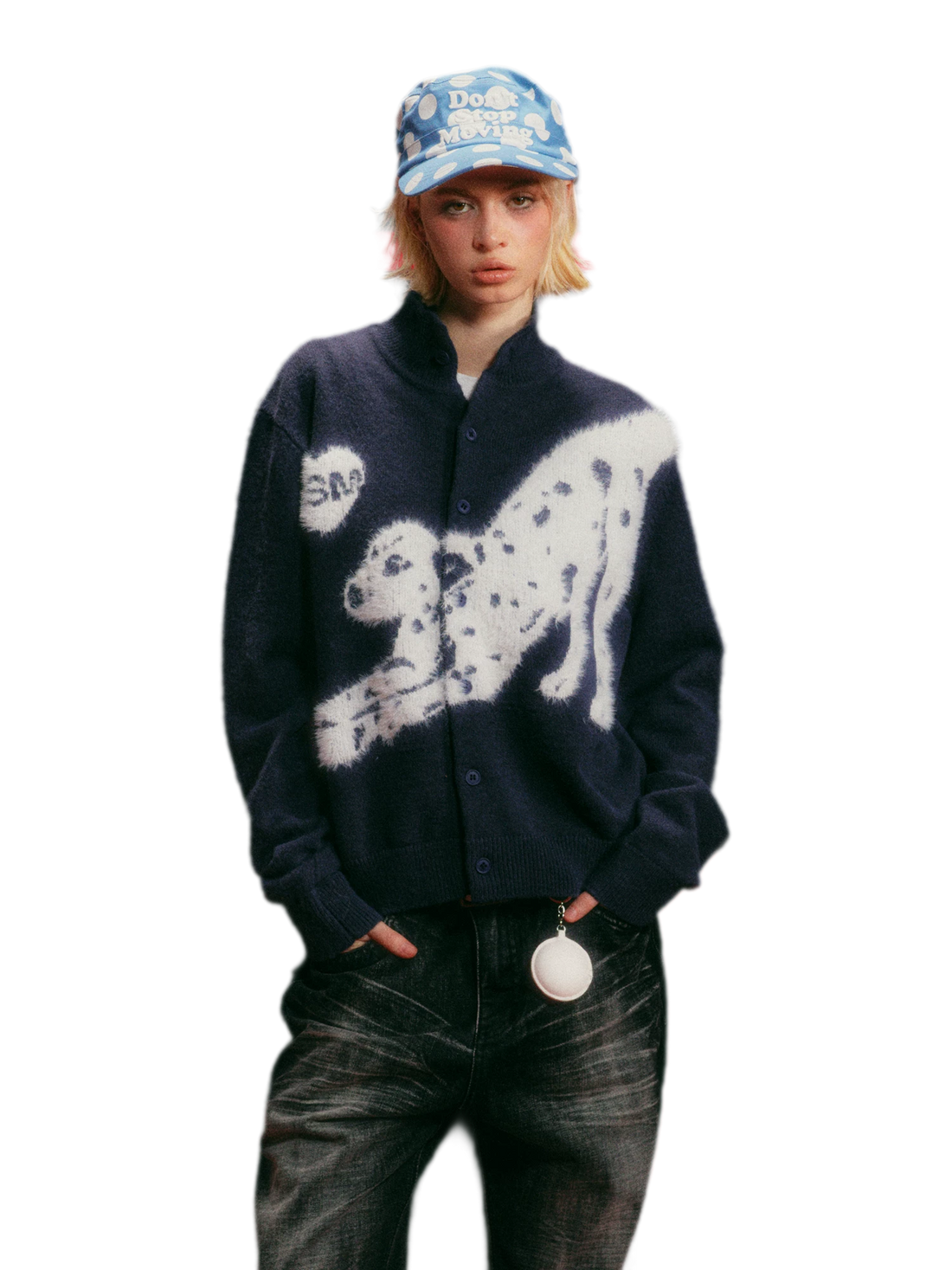 Textured Jacquard Stand-Collar Cardigan