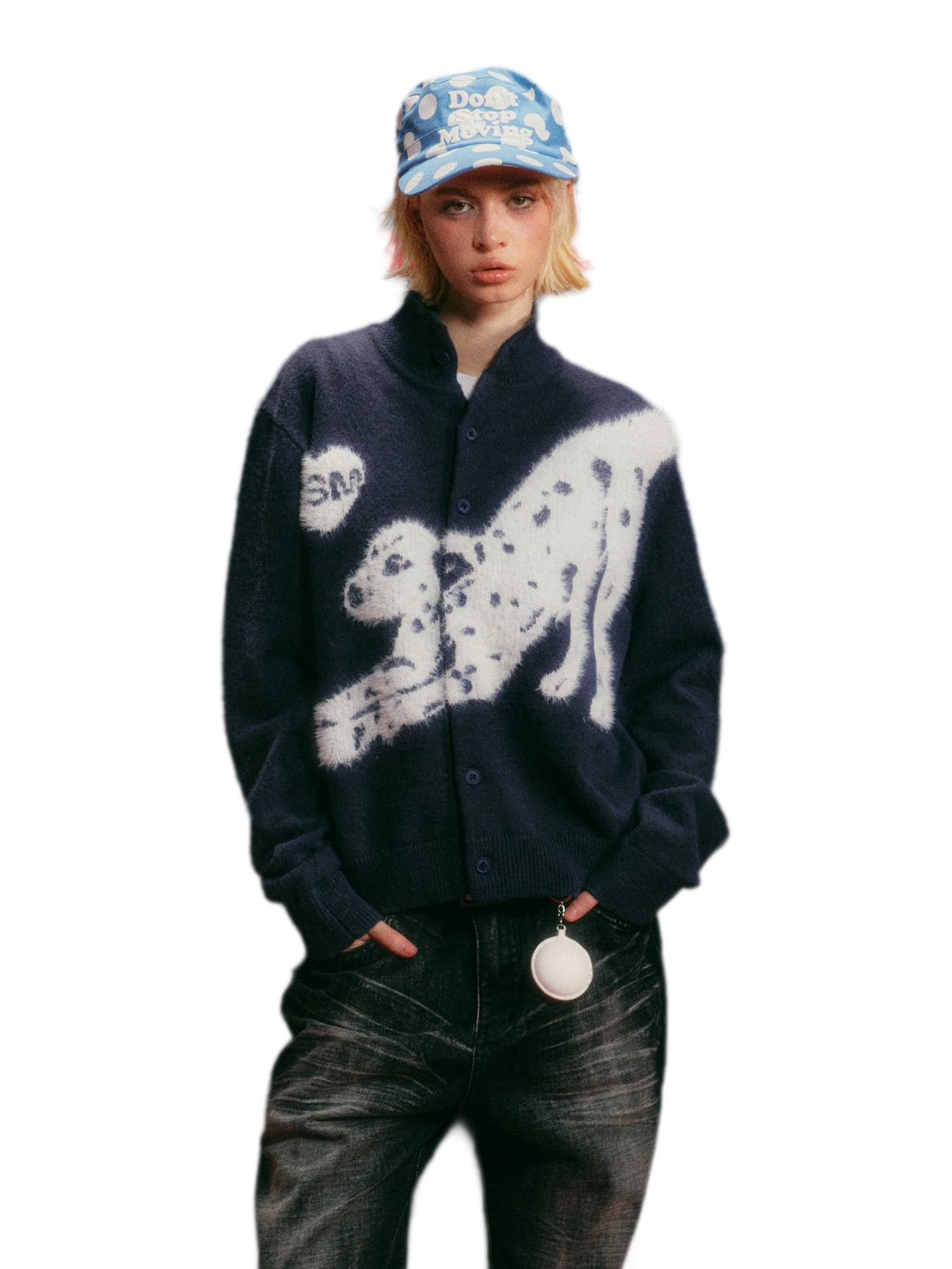 Textured Jacquard Stand-Collar Cardigan