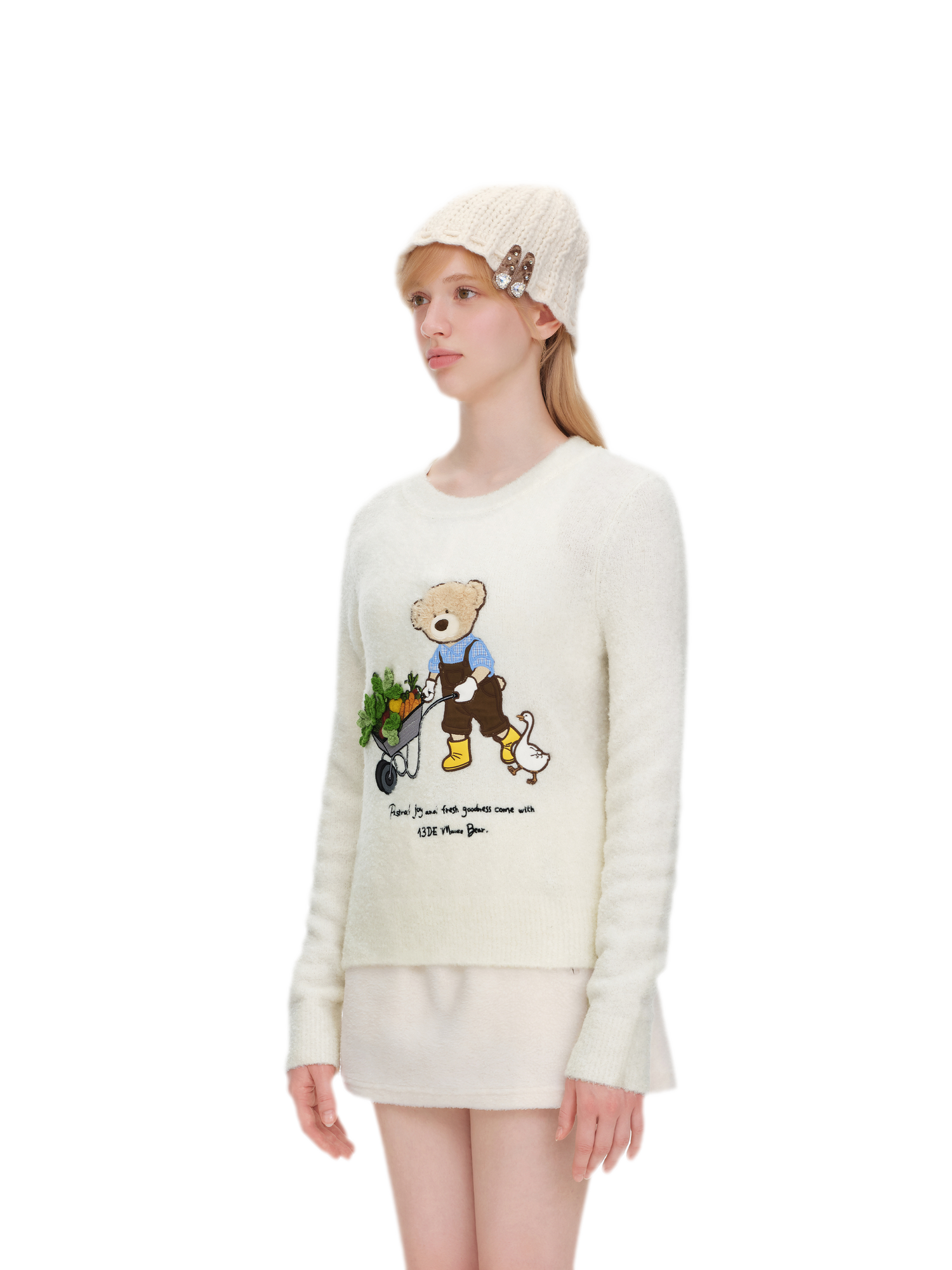 Fuzzy Appliqué Pullover Sweater