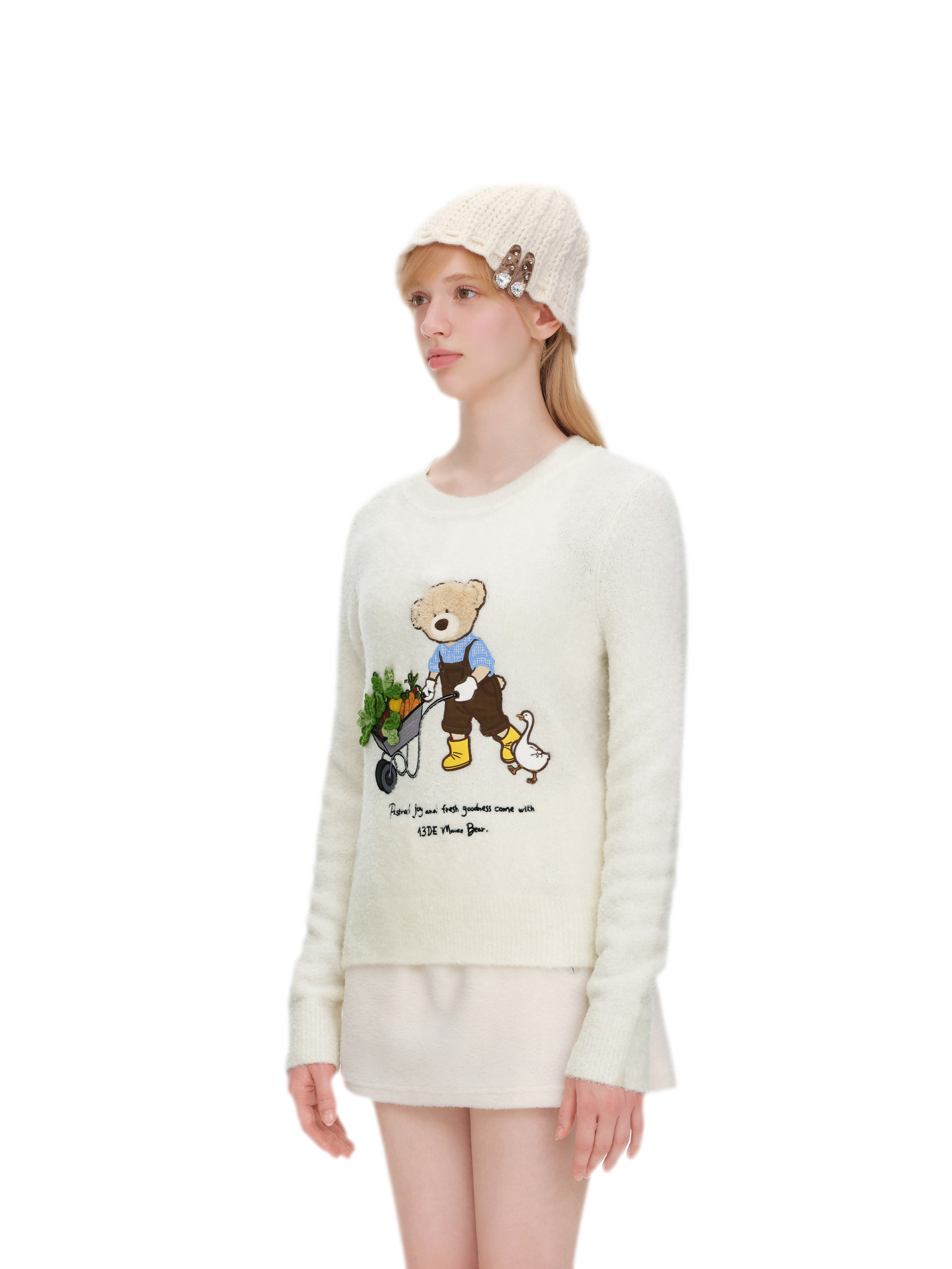 Fuzzy Appliqué Pullover Sweater