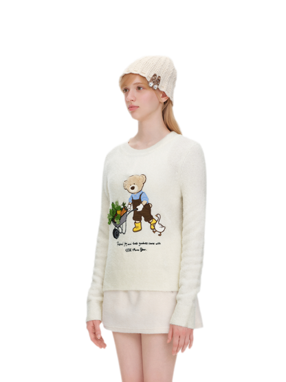 Fuzzy Appliqué Pullover Sweater
