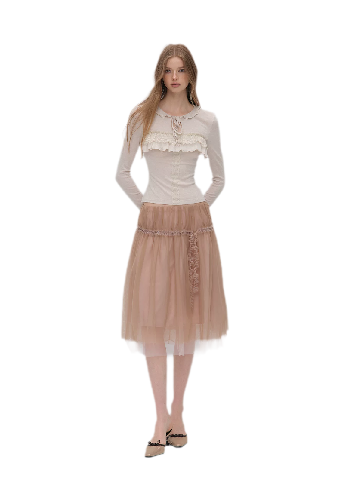 Wool Blend Lace Tie T-Shirt