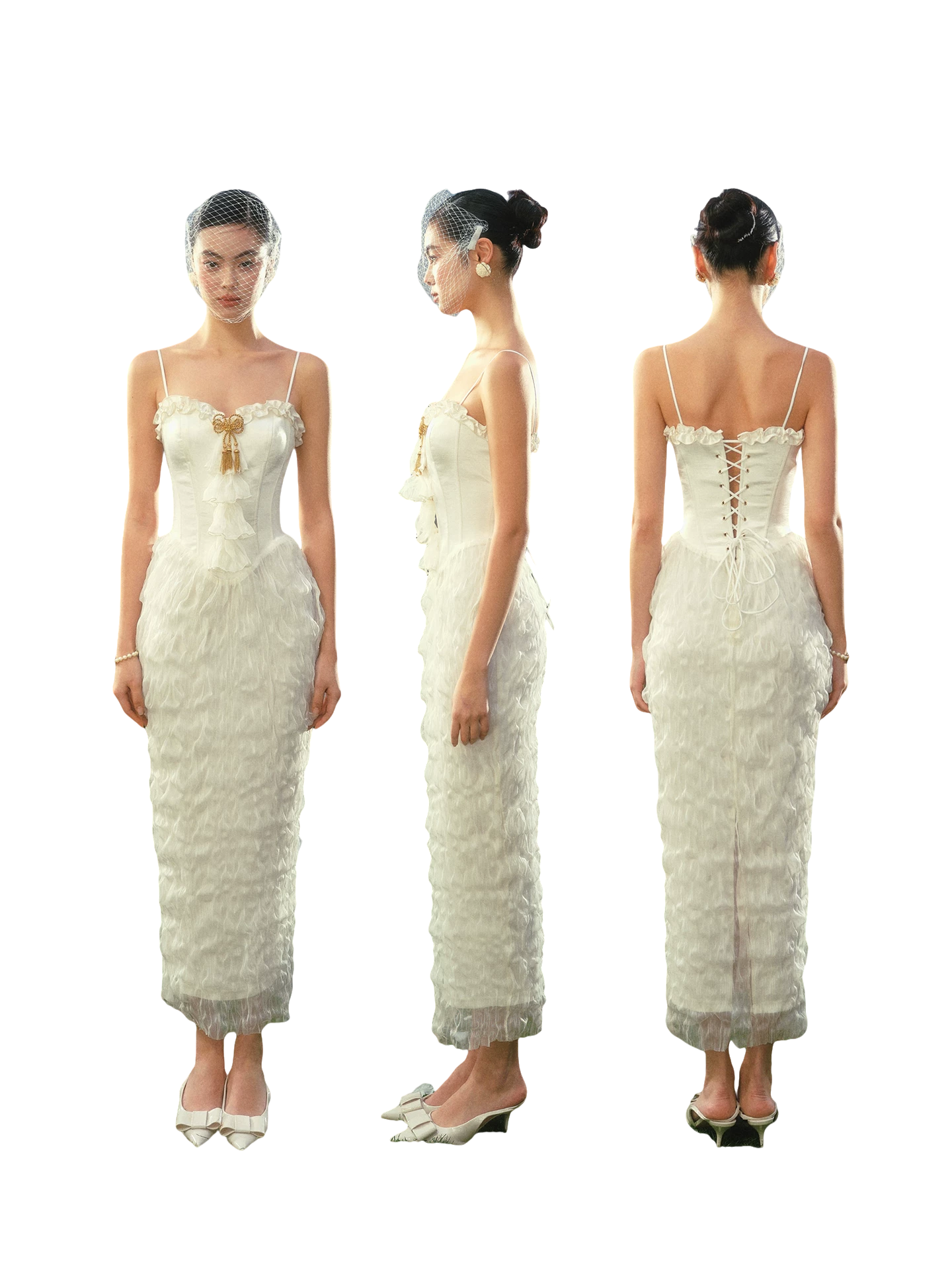 Pure White French Vintage Fishtail Dress