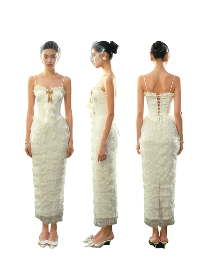Pure White French Vintage Fishtail Dress