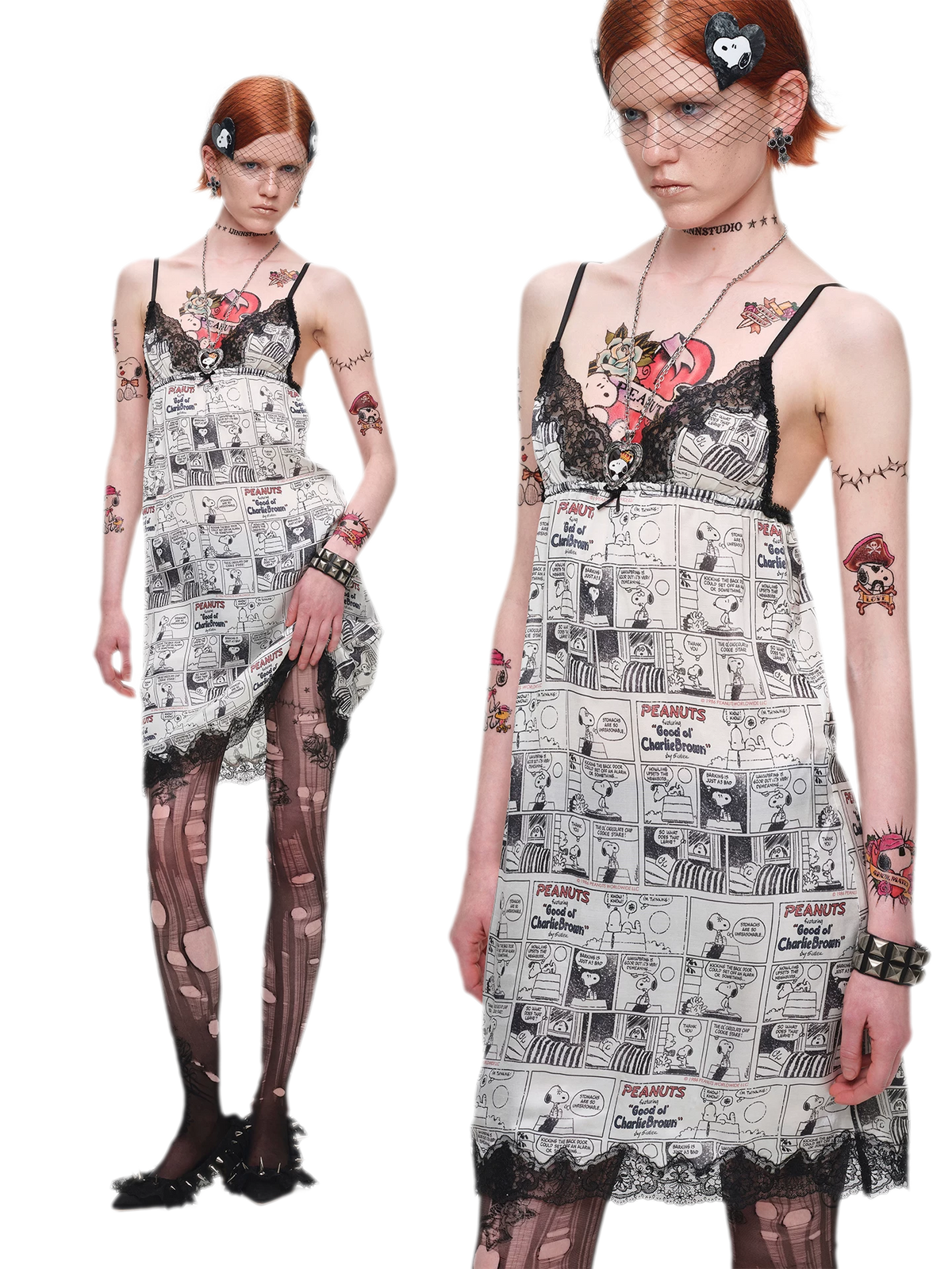 Vestido de tirantes vintage con ribete de encaje