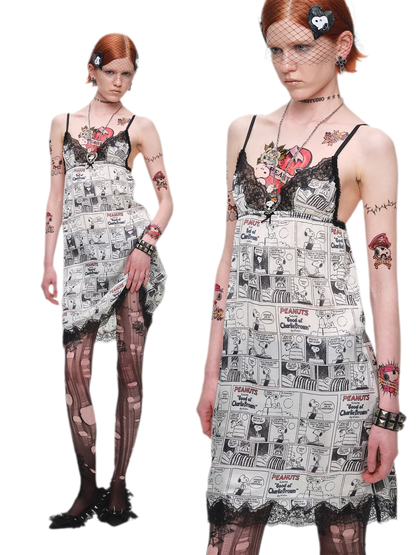 Vestido de tirantes vintage con ribete de encaje