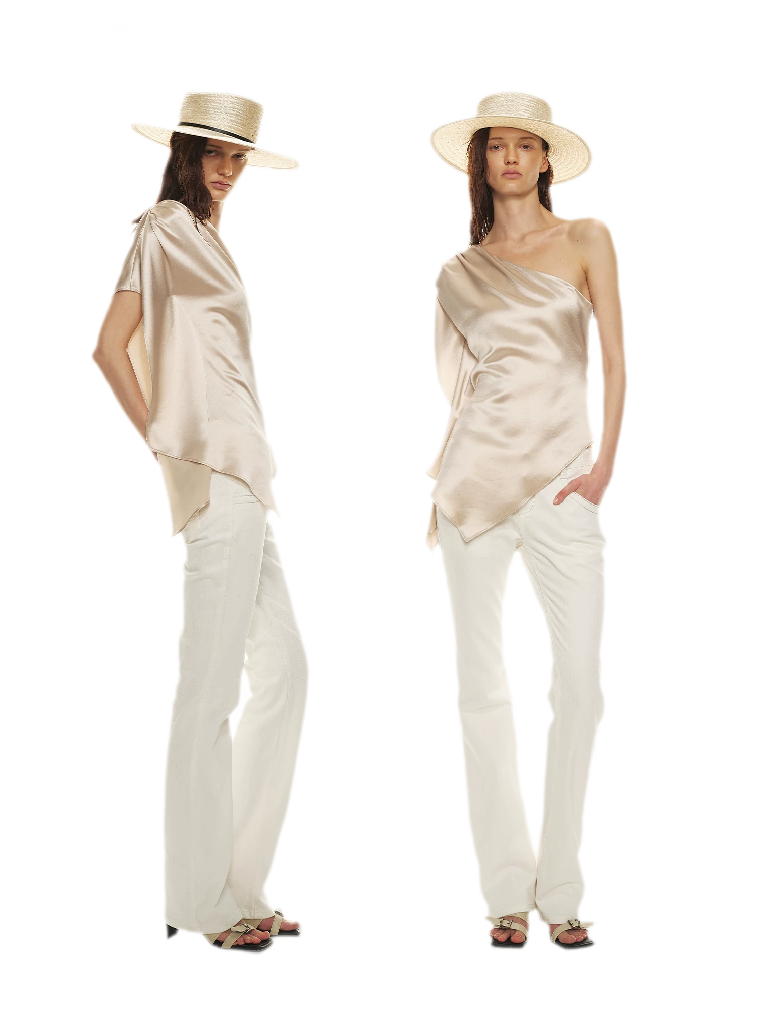 Asymmetric One-Shoulder Waist-Slimming Top in Apricot