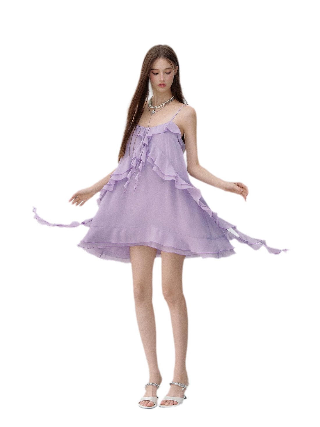 Lavender Purple Chiffon Ruffle Summer Dress