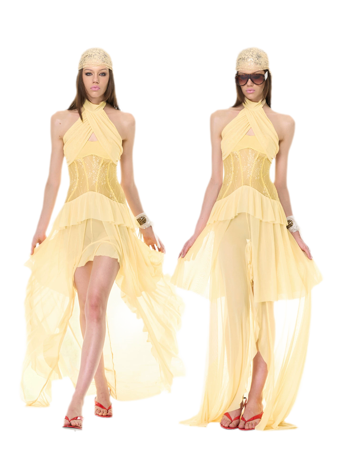 Lace Halter Slit Dress