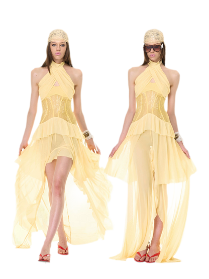 Lace Halter Slit Dress
