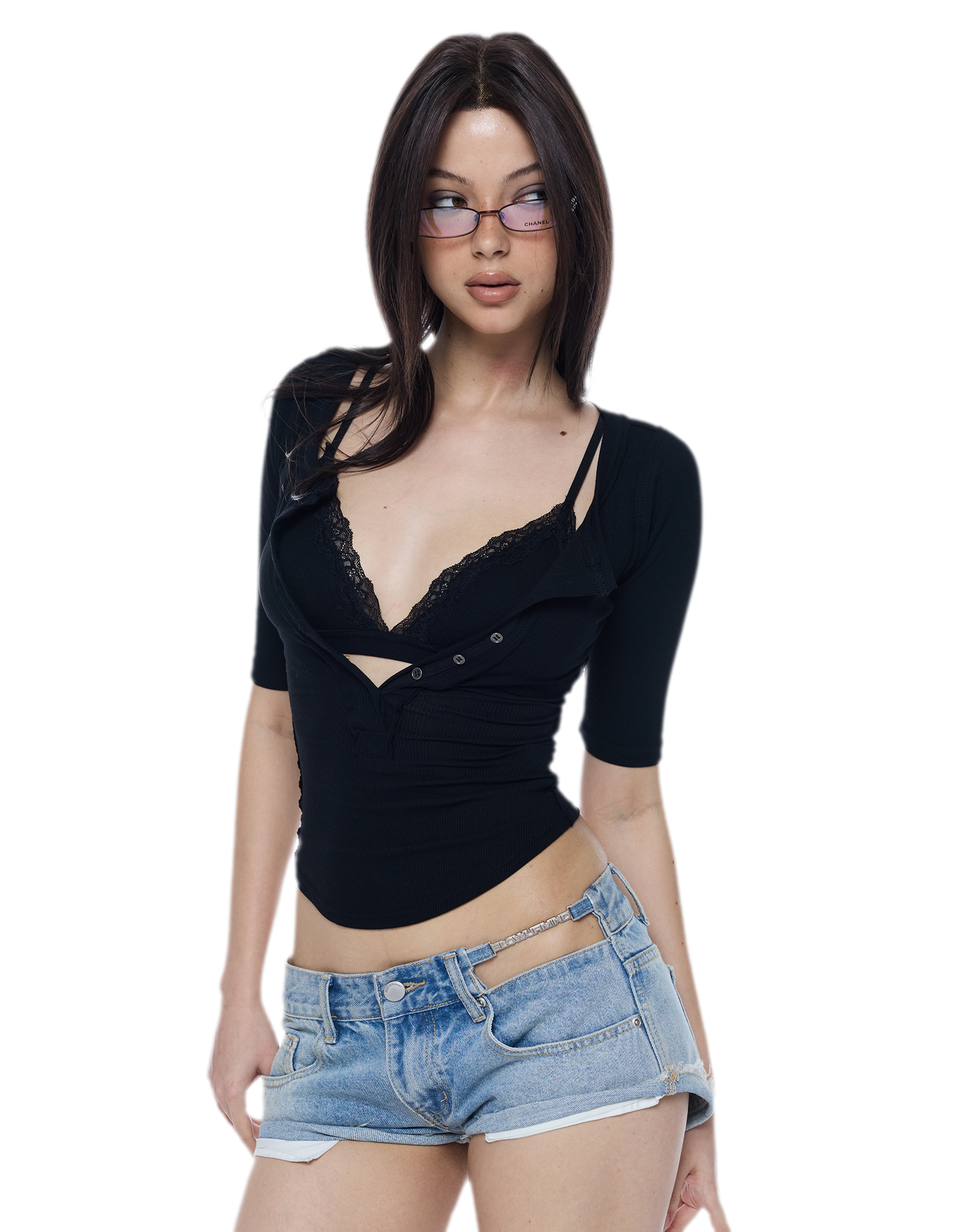 Ribbed Lace V-Neck Top Set